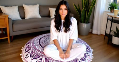 INDIAN CRAFT CASTLE Meditation Floor Pillow Cover, Large Pillows Cover Seating for Adults and Kids, Bohemian Cushion Cover for Fireplace Yoga Living Room Sitting 22 Inches (Pink) - color: Pink