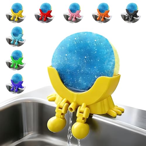 Cute Hanging Sponge Holder with Drainage for Kitchen Sink | 3D Printed Funny Countertop Sponge Holder, Keeps Sponge Dry, Suitable for Scrub Daddy Holder (Yellow) - color: Yellow
