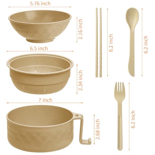 Ramen Cooker,32oz Ramen Bowl Set,Microwave Ramen Bowl, Microwave Bowl with Lid, Portable Noodle Bowls,for Home Office Dorm Room College gift (Khaki) - color: Khaki