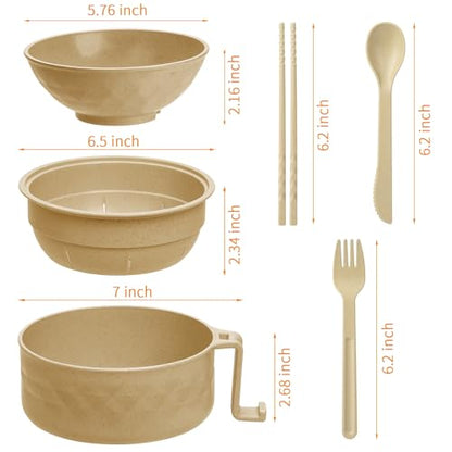 Ramen Cooker,32oz Ramen Bowl Set,Microwave Ramen Bowl, Microwave Bowl with Lid, Portable Noodle Bowls,for Home Office Dorm Room College gift (Khaki) - color: Khaki