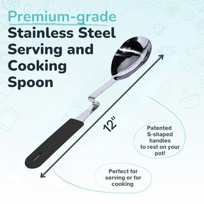 Souper Cubes Stainless Steel Spoon with Silicone Grip & Pot Hook, Charcoal | Durable Cooking Spoon Hooks to Your Pot to Help Prevent Drips and Keep Counters and Stovetop Clean - color: Charcoal, size: Spoon 1-Pack