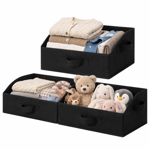 GRANNY SAYS Trapezoid Closet Storage Bins, Medium, Black, 3-Pack | Closet Organizer Bins for Shelf, Closet Organizers and Storage for Purses, Clothes, Toys, Towels, 16½"Lx11"Wx7¾"H - color: Black, size: 16½"L x 11"W x 7¾"H