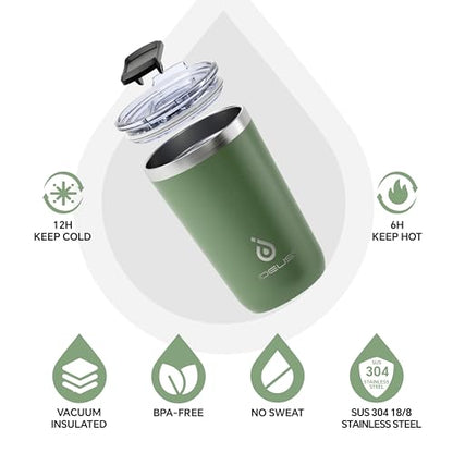 Ideus 20 oz Tumbler, Travel Coffee Mug with Splash Proof Sliding Lid, Double Wall Stainless Steel Vacuum Insulated Coffee Mug for Home and Office, Keep Beverages Hot or Cold, Avocado Green - color: Avocado Green