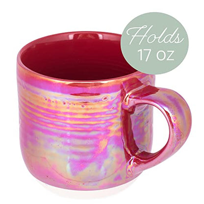 Elanze Designs Glossy Reactive Glaze Large 17 Fluid Ounce Everyday Kitchen Food Grade Ceramic Stoneware Coffee Mug Cup with Comfort Curved Handles, Set of 4, Red - color: Red