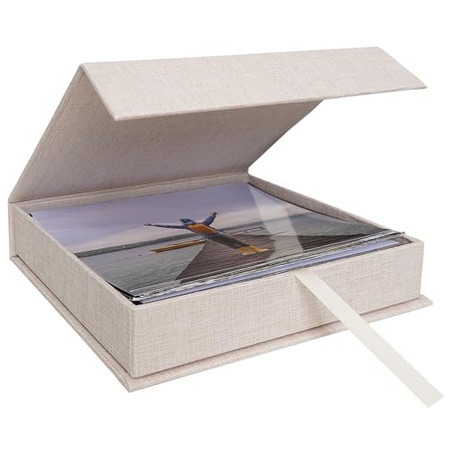 5x7 Photo Storage Box, Premium Linen Memory Box for Photos, Pictures, Certificates, Scrapbooking Supplies & Jewelry - Portable, Stackable Organizer for Home, Crafters & Collectors - color: Beige, size: 5X7