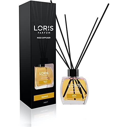Loris Melon Reed Diffuser Set with Dried Flowers | Reed Diffusers for Home with Sticks | Bathroom Diffuser & Room Scent | Long-Lasting Home Fragrance | 120 mL / 4.06 fl oz - color: Melon