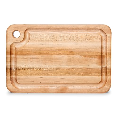 John Boos Prestige Series Rectangular Wooden Maple Cutting Board 18”x12” – 1.25” Thick, 8-lb Reversible Butcher Block with Juice Groove, Edge-Grain & Finger Grip Hole – Made in the USA - size: 18"L x 12"W