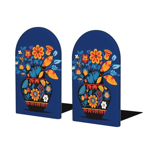 Bohemian Flower Vase Wooden Bookends for Shelves Decorative Book Ends Universal Book Organizer Holder for Office, Heavy Books, Vinyl Records - color: Bohemian Flower Vase