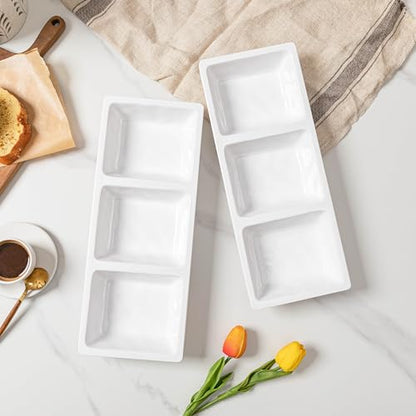 Divided Serving Tray, 14.75”x 6” Reusable 3-Section Party Platters, Condiment Serving Dishes for Entertaining, Ideal for Snacks, Appetizers, Fruit, Candy, Chip & Dip Set,White - color: Bright White 3 Section Tray