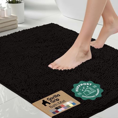 GORILLA GRIP Bath Rug Mat 54x24, Thick Soft Absorbent Chenille, Quick Dry Microfiber Mats, Rubber Backing Washable Shower Floor Rugs, Bathmat Runner, US Designed Bathroom Home Decor Accessories Black - color: Black, size: 54" X 24"