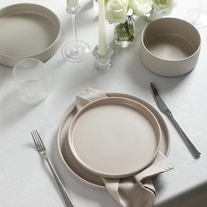 Stone Lain Haven 12-Piece Dinnerware Set, Beige, Includes 4 Dinner Plates, 4 Salad Plates, 4 Bowls, Microwave & Dishwasher Safe - color: Beige, size: 12-Piece - Service for 4