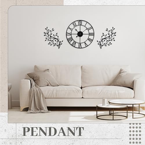 Otoolling 15.7 Inch Metal Wall Clock Metal Tree Leaf Wall Decor Silent Vine Olive Branch Leaf Art Clock for Home Bedroom Living Room Decorations