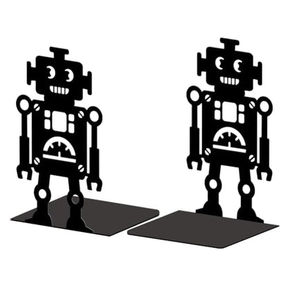 5.3"x4.3"x7.9" Metal Bookends, Heavy Duty Book Ends for Shelves | Robot Theme Cast Iron Book Supports, 1 Pair Decor Stoppers for Desk, Library, Office & Home Shelves - style: Robot