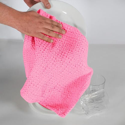 Native Fab 100% Cotton Premium Waffle Kitchen Towels, 4 Pack, 16" x 26", Super Absorbent Reusable Cleaning Cloths, Tea Towels, Machine Washable Hand Towels, Pink - color: Pink Premium, size: Set of 4
