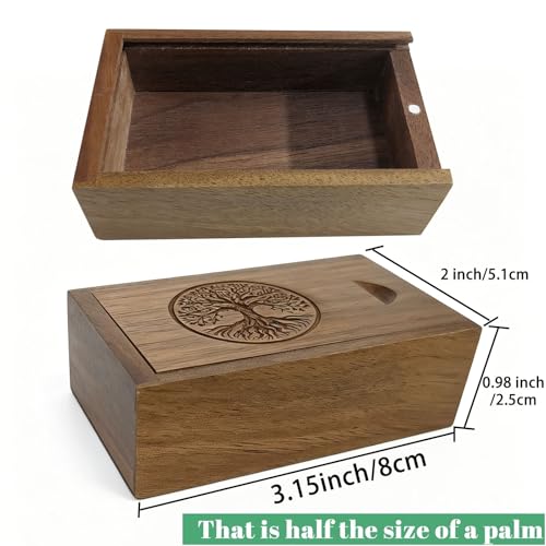 Small Wood Gift Box with Magnetic Sliding Lid, Wood Tree of Life Engraving Tiny Wooden Keepsake Gift Box USB Box for Family/Friends/Photographer/Client(Walnut Wood,3.15x2x0.98inch) - color: Walnut (3.15")