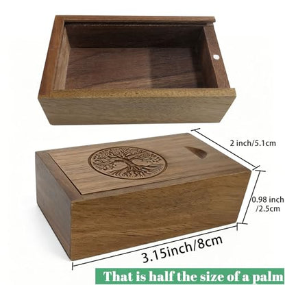 Small Wood Gift Box with Magnetic Sliding Lid, Wood Tree of Life Engraving Tiny Wooden Keepsake Gift Box USB Box for Family/Friends/Photographer/Client(Walnut Wood,3.15x2x0.98inch) - color: Walnut (3.15")