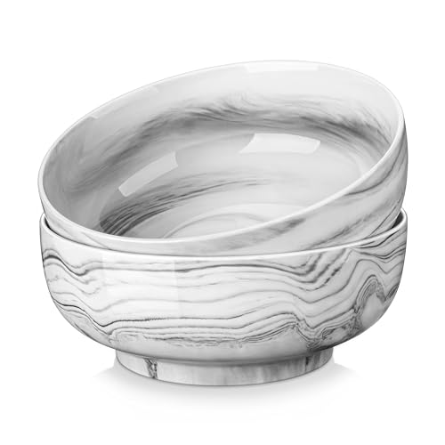 MALACASA Large Serving Bowls, 114 OZ(10") Ceramic Salad Bowls Set of 2 | Marble Grey Bowls for Salad, Soup, Pasta, Dinner, Porcelain Bowls Set for Entertaining, Microwave Safe, Series REGULAR - color: Marble Grey, size: 114 OZ (Set of 2)