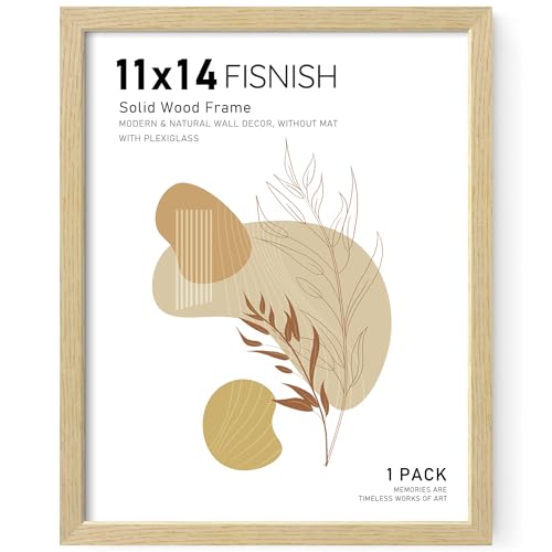 11x14 Picture Frame, Natural Solid Wood Frames, for Wall Mounting | Display 11x14 Photos without Mat, Horizontal or Vertical, Oak Wood Grain, 1 Pack - color: Natural, size: 11x14-1Pack