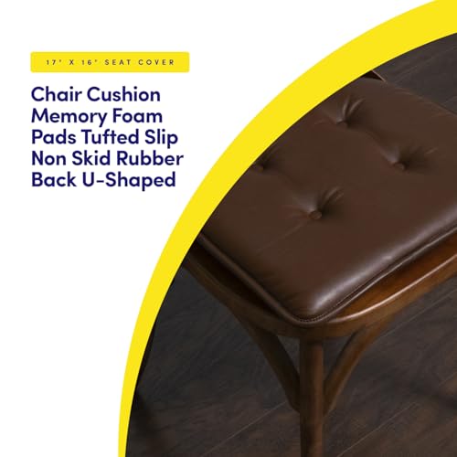 Sweet Home Collection Chair Cushion Memory Foam Pads Tufted Slip Non Skid Rubber Back U-Shaped 17" x 16" Seat Cover, 2 Count (Pack of 1), Faux Leather Chocolate Brown - color: Faux Leather Chocolate Brown, size: 2 Pack, style: Foam Pads