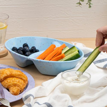 Confetti Divided Bowl Set of 2, 100% Melamine BPA-Free Stackable Unbreakable Bowls with Two Compartments, Ideal for Snacks, Chips & Dips, Cereal, Dishwasher-Safe Color: Blue - color: Confetti Blue
