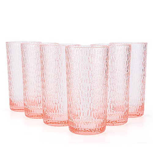 KX-WARE 22-ounce Honeycomb Highball Glasses Plastic Tumbler Acrylic Glasses, set of 6 Coral Pink - color: Pink