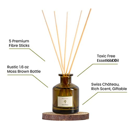 PRISTINE Swiss Château/Inspired by Hilton Reed Diffuser - Home & Bathroom | Fresh Cut Rose, Tangerine, Cedarwood Oil Reed Diffuser Set | Oil & Reed Diffuser Sticks, Home & Office Decor, Fragrance Gift - size: 1.69 fl oz