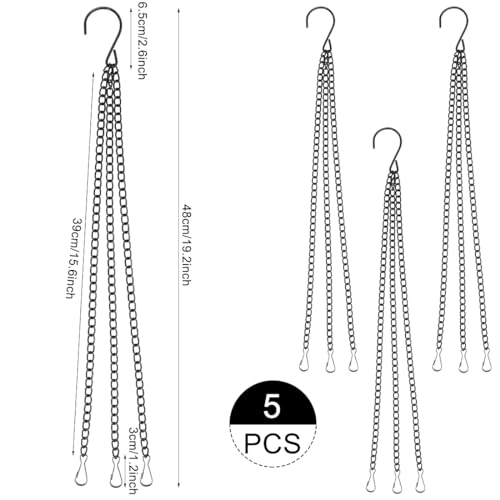 Plant Hanging Chains 5Pcs Black Hanging Basket Chain with Hooks 3 Point 16Inch Flower Plant Pot Replacement Chain Hangers for Bird Feeders,Planters,Lanterns and Ornaments