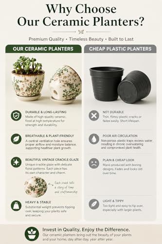 Retro Ceramic Garden Pots, 5.8 Inch Plant Pots with Drainage and Attached Saucer Set of 4, Chinoiserie Floral Large Flower Pots for Home Decor, Plant Lover Gifts, White Green - size: 5.8 inch, set of 4