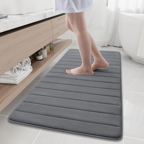 Buganda Memory Foam Bath Mat 60 x 24, Ultra Soft Absorbent Bathroom Rugs | Grey, Machine Washable Quick Dry Bath Mats for Bathroom Floor, Shower and Tub, Home Decor Accessories - color: Grey, size: 60" X 24"