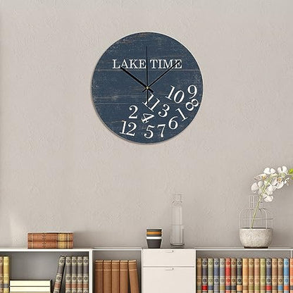 Bathroom Wall Clock Lake Time Whatever PVC Wall Clocks Navy Blue Lake Time Silent Non-Ticking Wall Clocks 12x12 Inch Modern Kitchen Clocks Wall Battery Operated for Farmhouse Classroom - color: Style-4, size: 12x12in（black）