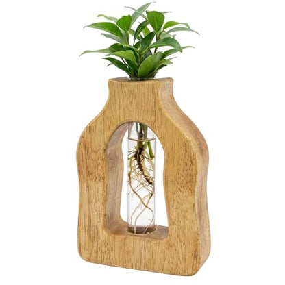 Plant Propagation Station with Glass Test Tube Vases, Wooden Stand Planter Terrariums for Hydroponic Plant Cuttings, Home Office Desktop Decor, Gift for Plant Lovers - size: 4.3"x6.5"