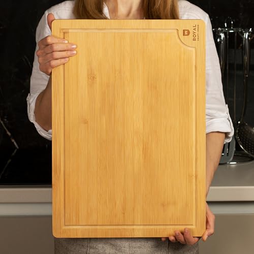 ROYAL CRAFT WOOD Bamboo Cutting Board with Juice Groove - Kitchen Chopping Board for Meat Cheese and Vegetables, Heavy Duty Serving Tray - color: Natural, size: 20"L x 14"W