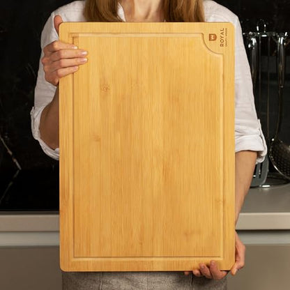 ROYAL CRAFT WOOD Bamboo Cutting Board with Juice Groove - Kitchen Chopping Board for Meat Cheese and Vegetables, Heavy Duty Serving Tray - color: Natural, size: 20"L x 14"W