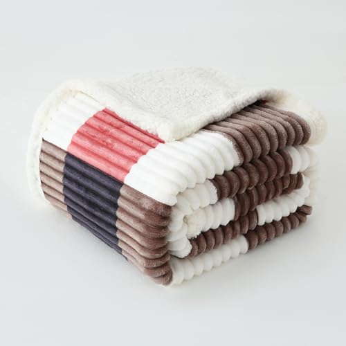 PU MEI Sherpa Blanket Twin Plaid Thick Bed Blanket, 60”*80” Super Soft Flannel Fuzzy Fleece Reversible Velvet Plush Warm Blanket for Couch (Black Red Check) - color: Black Red Check, size: 60"*80"