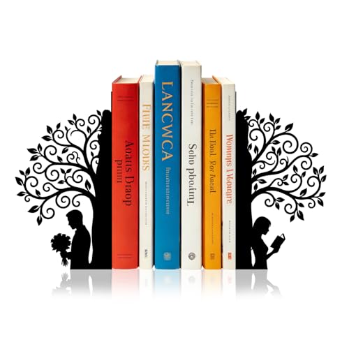 Sanwarm Bookends, 2 Pcs, Metal, for Home Office Desk Shelves Tree Love | Decorative Book Ends Non-Skid Book Stoppers Holder 1 Pair Gifts for Reading Enthusiasts Library Decor - color: Vintage Tree