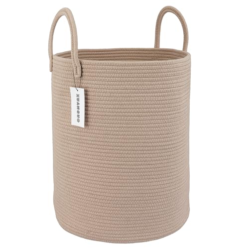 XUANGUO Cotton Rope Laundry Basket Hamper for Clothes, Konjac | Woven Storage Basket for Living Room Bedroom Boho Tall Rope Baskets for Blanket Toys Pillow Towels Baby Nursery Hamper Bin - color: Konjac, size: Regular