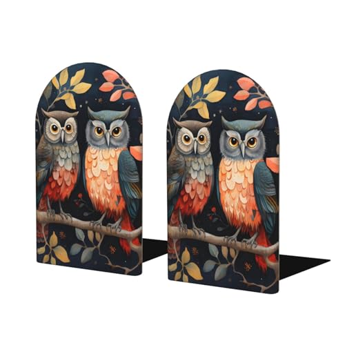 Cute Owl Animal Wooden Bookends for Shelves Decorative Book Ends Universal Book Organizer Holder for Office, Heavy Books, Vinyl Records - color: Cute Owl Animal