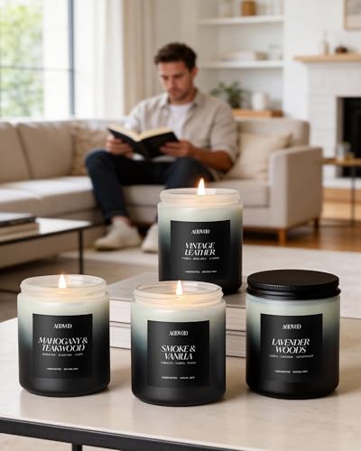 AOOVOO Scented Candles Set - 4 Pack Men Candles for Home Scented | 28 oz Soy Wax, 200 Hour Long Lasting Candle, aromatherapy Candle Birthday, Christmas, Valentine, Gift Set for Men - size: 4 Pack Mens Candles