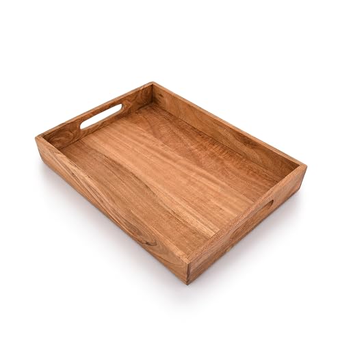 |Wooden Rectangular Serving Tray, Wood Plate, Tea/Drink Platter, Dinner Serving Tray, Snack Tray |Size_16" x 12" x 2” |Home Restaurants Coffee, Food, Breakfast, Dinner Décor