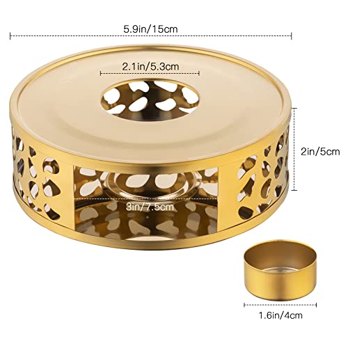 Teapot Warmer, Brushed Stainless Steel Tea Warmer with Tealight Holder, Gold - size: 5.9 in-Gold