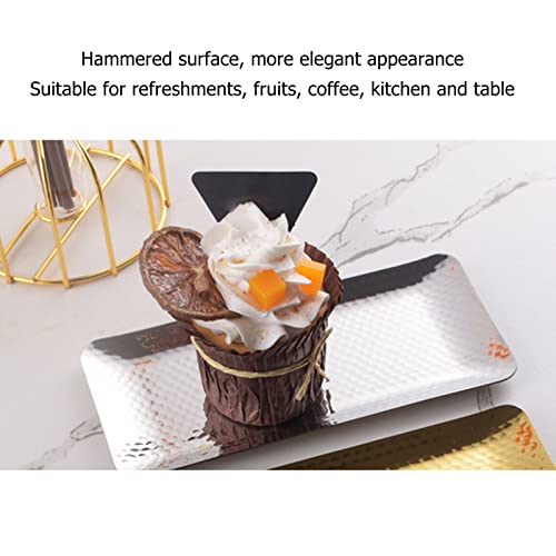Hammered Tray, Stainless Steel Mirror Polished Serving Platter with Elegant Design, Perfect for Desserts and Fruits for Home Kitchen (Silver) - color: Silver