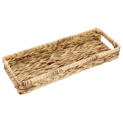 Hipiwe Wicker Toilet Tank Basket 16.9" Woven Bathroom Vanity Basket Tray | Rectangle Baskets Organizer for Long Back of Toilet, Water Hyacinth Decorative Countertop Tray for Paper Hand Towel - size: 16.9" x 6.3" x 2.4"