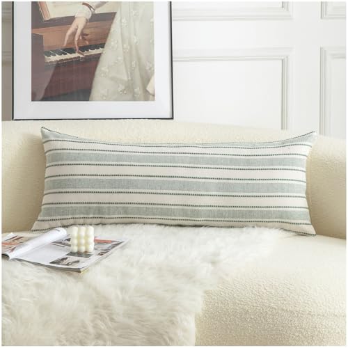 Cethom Decorative Boho Lumbar Pillow Covers, Modern Farmhouse Couch Pillowcase, 14 x 36 Long Accent Body Throw Pillow Covers, Sofa Bed Living Room Decor Cushion Case, Green and Beige, Pack of 1 - color: Green, size: 36" x 14" (Pack of 1)