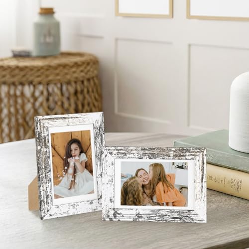 Vittanly 4x6 Picture Frames Set of 12, Wall & Tabletop, Distressed White | Display Pictures 3.5x5 with Mat or 4x6 without Mat, Small Photo Frames, Engineered Wood with Shatter Resistant Plexiglass - color: Distressed White, size: 4x6