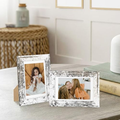 Vittanly 4x6 Picture Frames Set of 12, Wall & Tabletop, Distressed White | Display Pictures 3.5x5 with Mat or 4x6 without Mat, Small Photo Frames, Engineered Wood with Shatter Resistant Plexiglass - color: Distressed White, size: 4x6