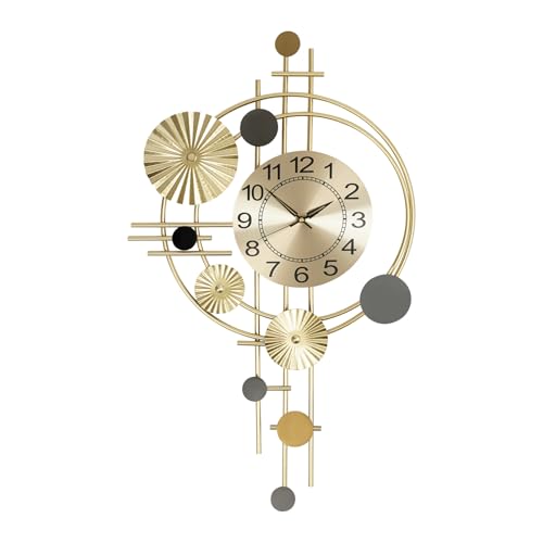 Metal Wall Clock Luxury Decorative Art Clock Modern Silent Wall Clock Battery Powered Round Wall Decor Clocks for Home Living Room Bedroom Kitchen Office Decoration, Gold