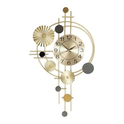 Metal Wall Clock Luxury Decorative Art Clock Modern Silent Wall Clock Battery Powered Round Wall Decor Clocks for Home Living Room Bedroom Kitchen Office Decoration, Gold
