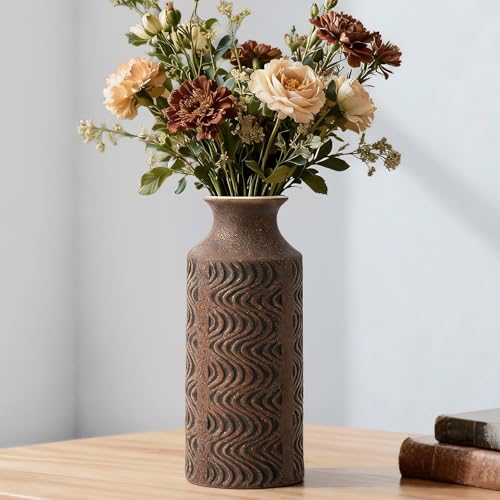 Rustic Ceramic Vase, 11 Inch Tall Vintage Flower Vase for Decor | Farmhouse Vase Adds Vintage Charm to Centerpieces, Tabletop, and Home Decor, Perfect for Christmas and Rustic Style Spaces - color: 201-2-11in