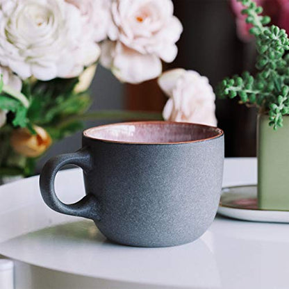 BTaT- Porcelain Coffee Mugs Set, 14 oz (415 ml), 6 Pack, Ceramic Coffee Mugs, Matte Black Outside and Colorful Inside, Restaurant Cups for Tea, Cappuccino, Cocoa, Cereal, Mug Gift Set, Dishwasher Safe - color: Matte Black