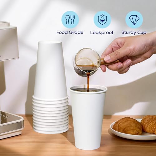 LITOPAK 210 Pack 16 oz Disposable Paper Coffee Cup, Hot/Cold Beverage Drinking Cups for Water, Paper Coffee Cups, White Hot Coffee Cups, Suitable for Party, Picnic, Travel, and Events - color: White-16oz